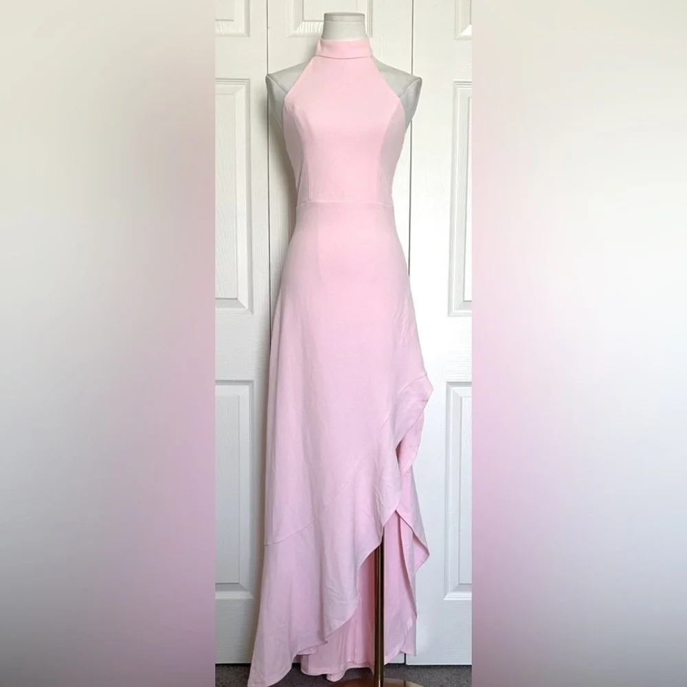 LULU's Chic Sexy Prom Wedding Ruffle Hem Light Pink Trumpet Maxi Dress - Picture 4 of 4